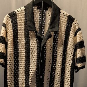 Black and White Striped Casual Button Down Shirt